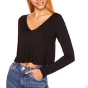 Susana Monaco V- neck flare long sleeve top in BLACK Size S NWT